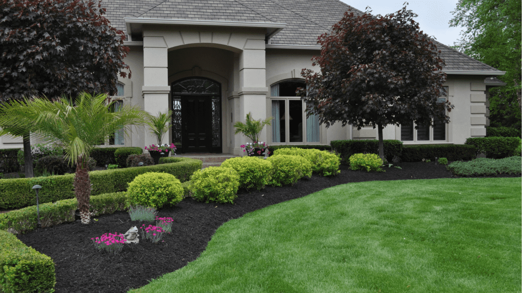 Father’s Trusted Lawn Care and Landscaping applying fresh mulch in Lake City, Florida